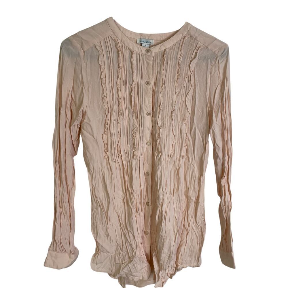Sundance Vineyard Ruffle Long Sleeve Top Womens Small Pink Button Up Shirt Rayon